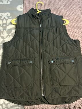 Thread & Supply Olive Green Quilted Vest with Stand Collar